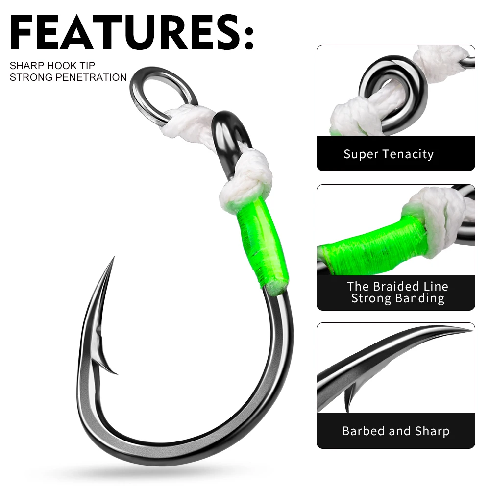 Proberos 5PCS Super Heavy Duty Ironplate Single Big Hook, Jigging Assist Saltwater Hooks