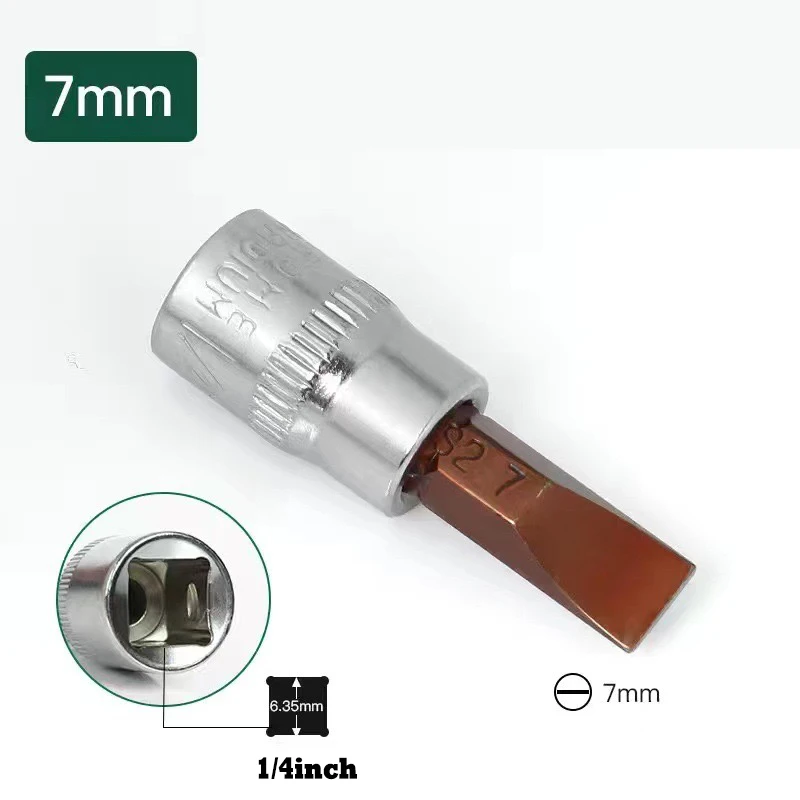 3pcs Flathead screwdriver 1/4-inch Drive Bit Socket FD4 FD5.5 FD7 Bit Socket Standard Metric S2 Steel Bits