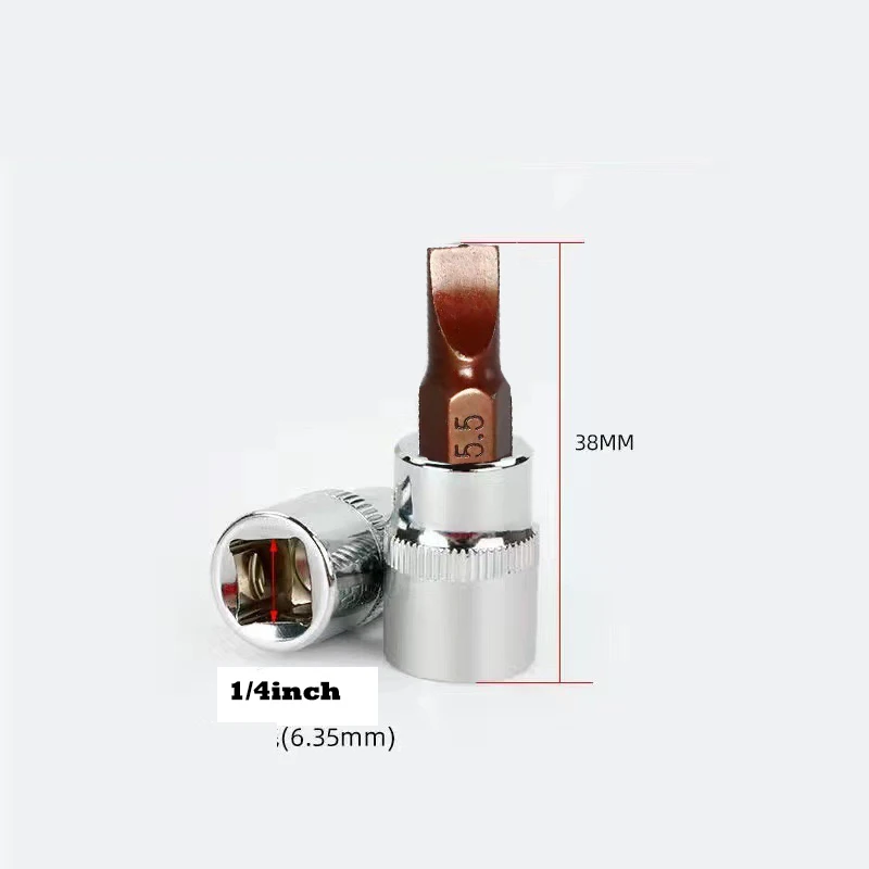 3pcs Flathead screwdriver 1/4-inch Drive Bit Socket FD4 FD5.5 FD7 Bit Socket Standard Metric S2 Steel Bits