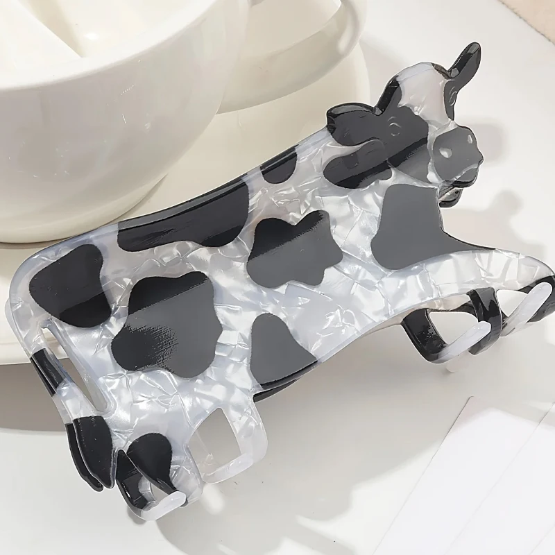 1PC Cute Milk Cow Hair Claw Acrylic Hair Clip With Cow Shape Printed Shark Design Black And White Design Hair Accessory Hairpin