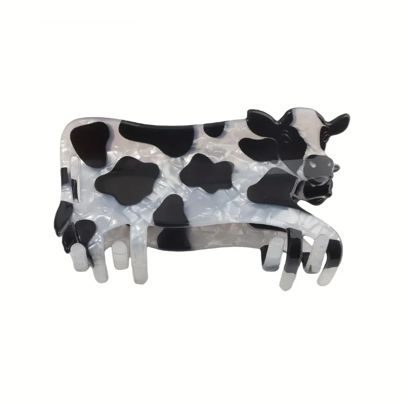 1PC Cute Milk Cow Hair Claw Acrylic Hair Clip With Cow Shape Printed Shark Design Black And White Design Hair Accessory Hairpin