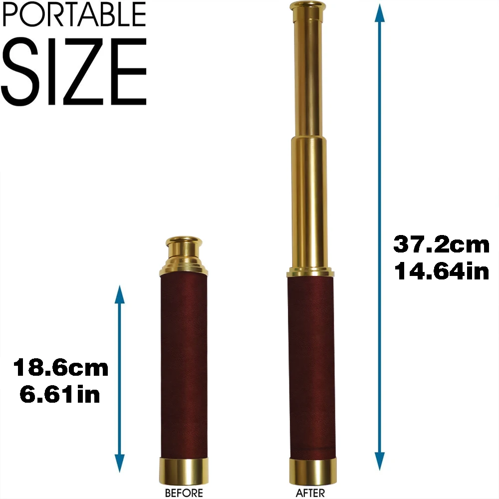 Vintage Pirate-Style 25x30 Monocular Telescope: Collapsible Brass Pocket Mini Spyglass with Zoom for Travel, Hunting & Game Watc