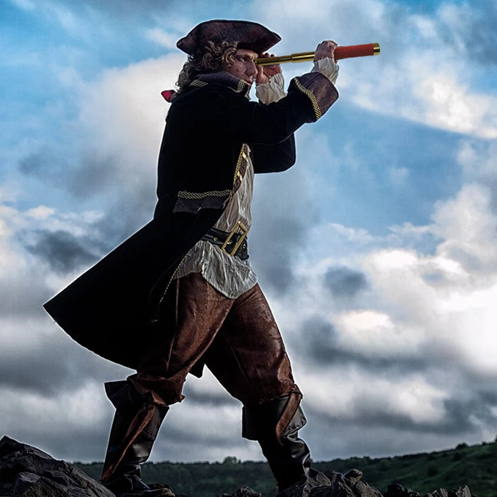 Vintage Pirate-Style 25x30 Monocular Telescope: Collapsible Brass Pocket Mini Spyglass with Zoom for Travel, Hunting & Game Watc