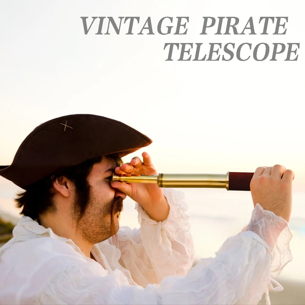Vintage Pirate-Style 25x30 Monocular Telescope: Collapsible Brass Pocket Mini Spyglass with Zoom for Travel, Hunting & Game Watc