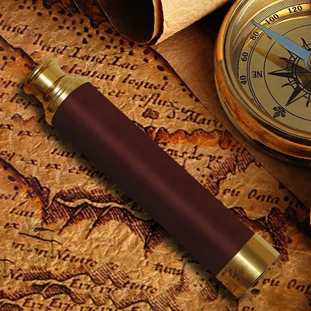 Vintage Pirate-Style 25x30 Monocular Telescope: Collapsible Brass Pocket Mini Spyglass with Zoom for Travel, Hunting & Game Watc