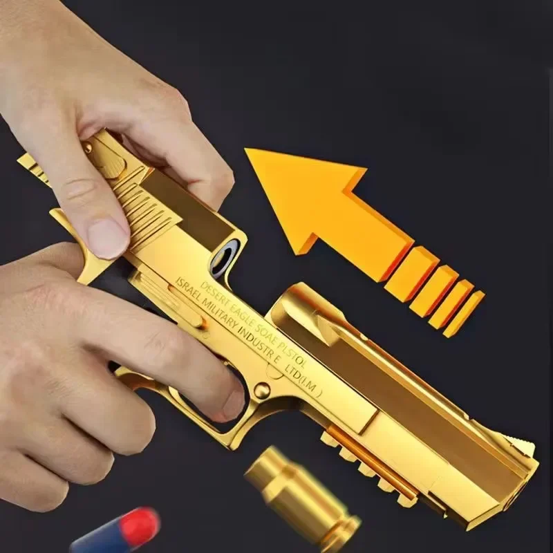 AMechanical Automatic Desert Eagle Toy Gun Shell Ejection Airsoft Pistol Continuous Firing Soft Bullet Toy For Children Shooting