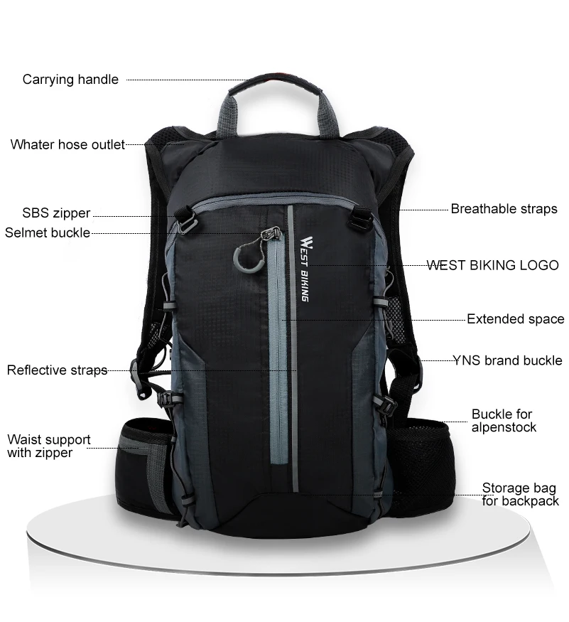 WEST BIKING Outdoor Water Repellent Sports Bag Cycling Hydration Backpack Travel Hiking Climbing MTB Road Bicycle Backpack