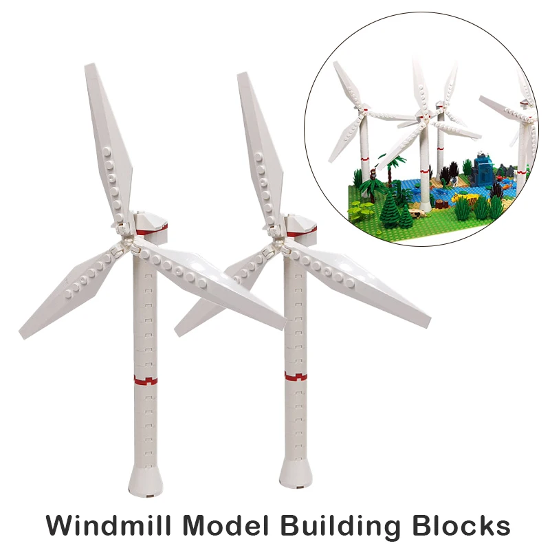 Windmill Model Building Blocks Wind Turbine MOC Assembled Small Particle Bricks DIY Children Toys Gifts