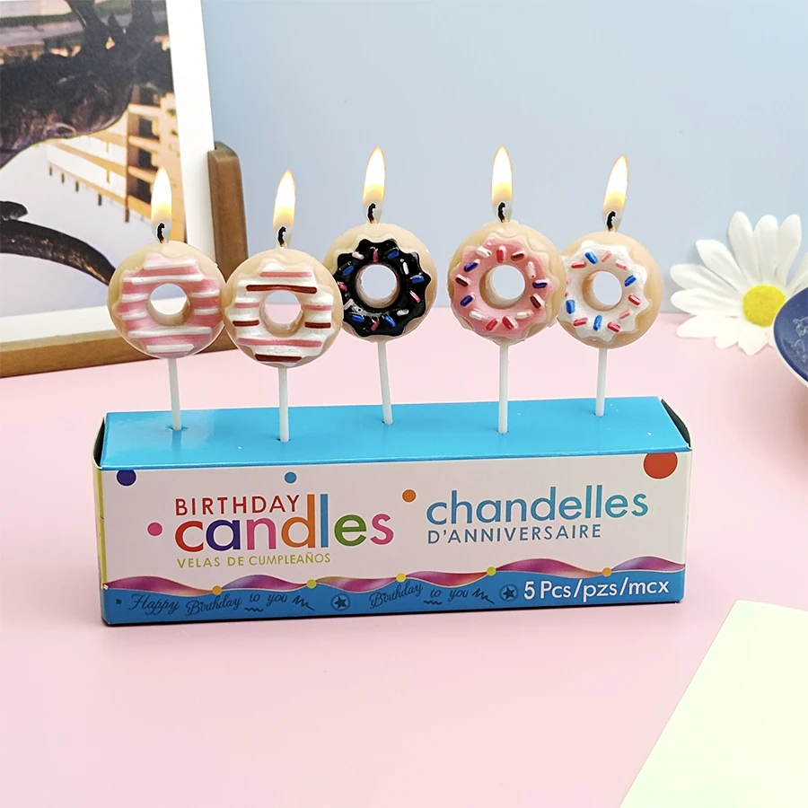 5PCS Cartoon Cake Candles Hot Selling Donuts Happy Birthday Children's Party Decorations Romantic Valentine's Day Gifts
