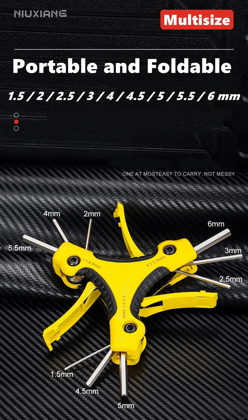 9 in 1 Folding Hex Key Set, Portable Allen Key With Ergonomic Handle,Metric (1.5mm, 2mm, 2.5mm, 3mm, 4mm, 4.5mm, 5mm, 5.5mm,6mm)