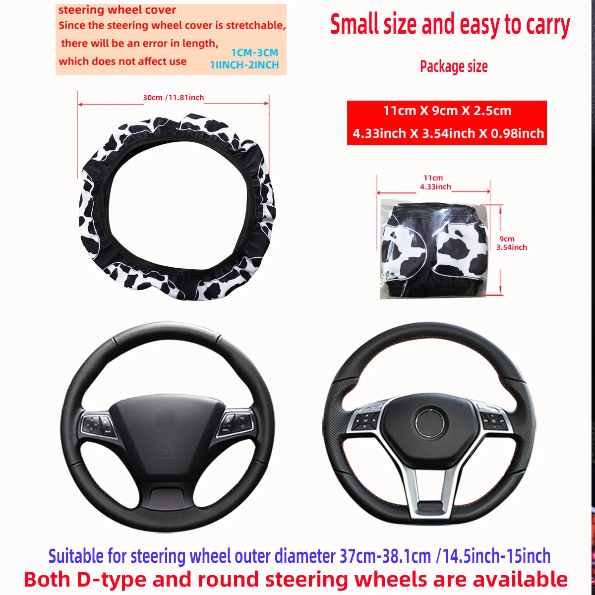 Cow Check-Patterned Sunflower Cherry Blossom Flower Fabric Print Car Without Inner Ring Steering Wheel Cover 38CM Women's