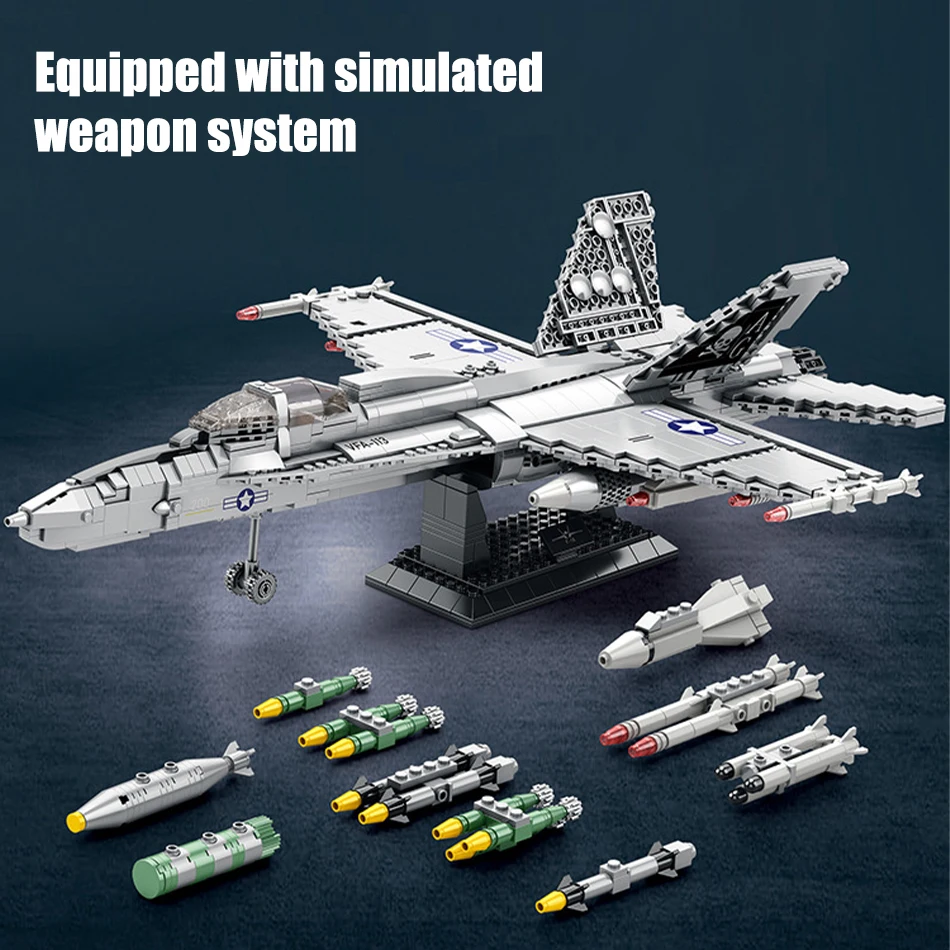 MOC Military Series Jump Jets F14 F16 F18 F22 F35 Aircraft Building Blocks War Fighter Model Bricks Toys For Childrens Boy Gifts