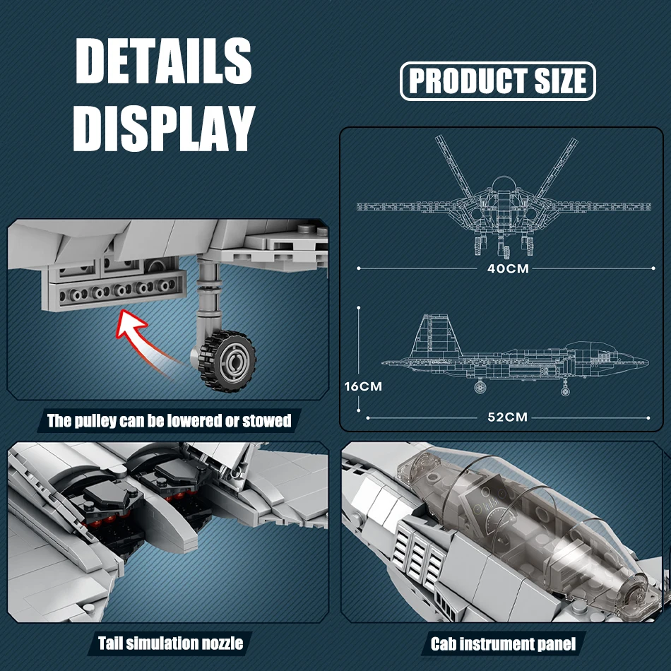 MOC Military Series Jump Jets F14 F16 F18 F22 F35 Aircraft Building Blocks War Fighter Model Bricks Toys For Childrens Boy Gifts