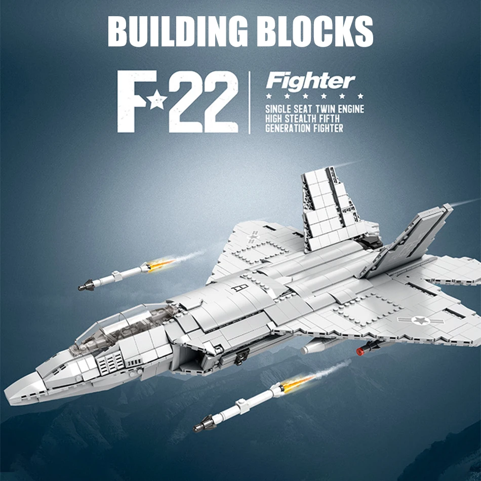 MOC Military Series Jump Jets F14 F16 F18 F22 F35 Aircraft Building Blocks War Fighter Model Bricks Toys For Childrens Boy Gifts