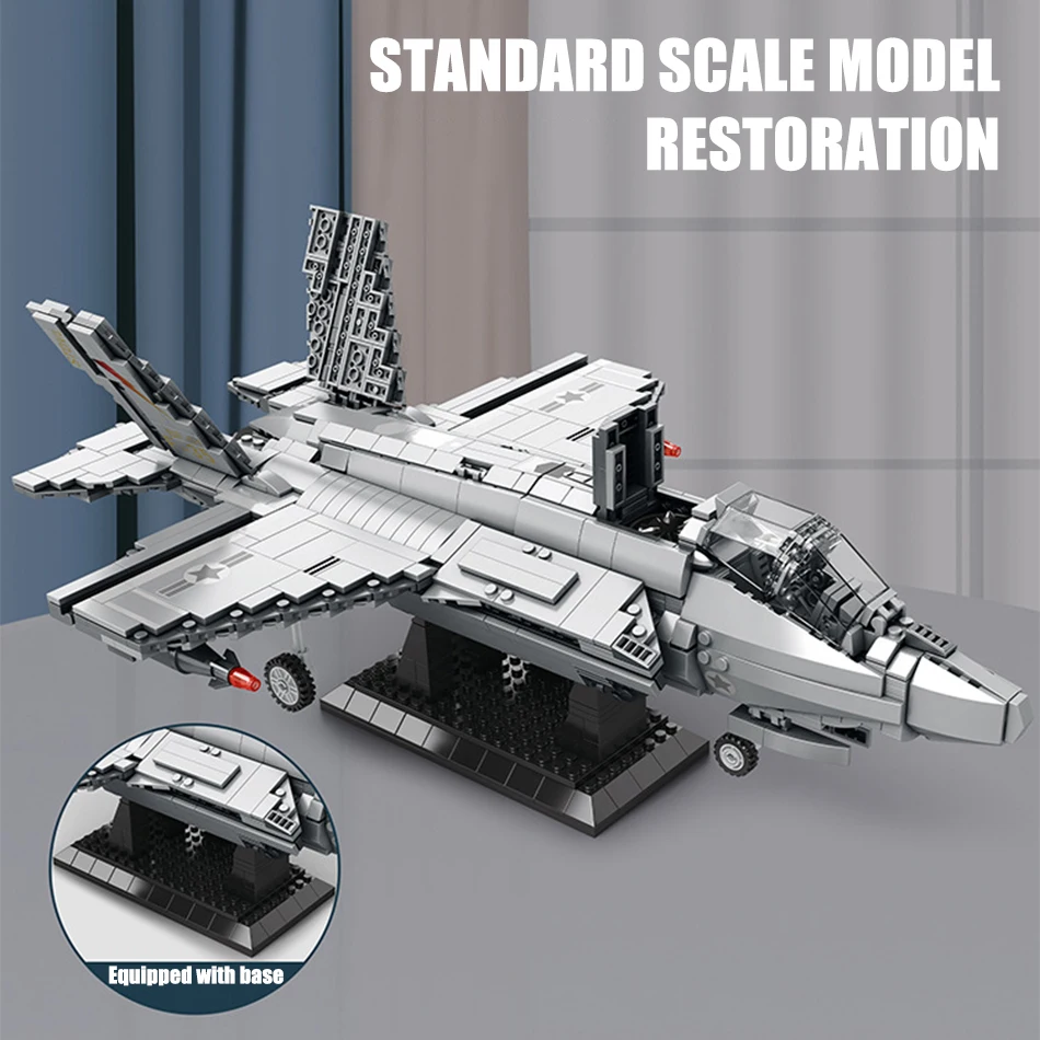 MOC Military Series Jump Jets F14 F16 F18 F22 F35 Aircraft Building Blocks War Fighter Model Bricks Toys For Childrens Boy Gifts