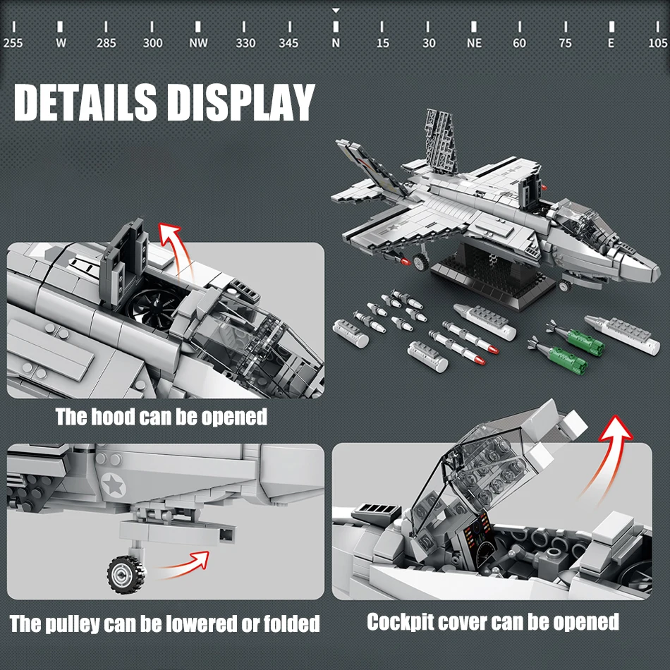 MOC Military Series Jump Jets F14 F16 F18 F22 F35 Aircraft Building Blocks War Fighter Model Bricks Toys For Childrens Boy Gifts