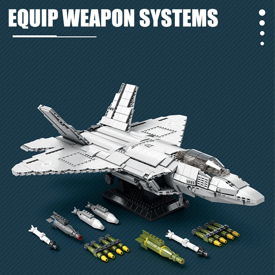 MOC Military Series Jump Jets F14 F16 F18 F22 F35 Aircraft Building Blocks War Fighter Model Bricks Toys For Childrens Boy Gifts