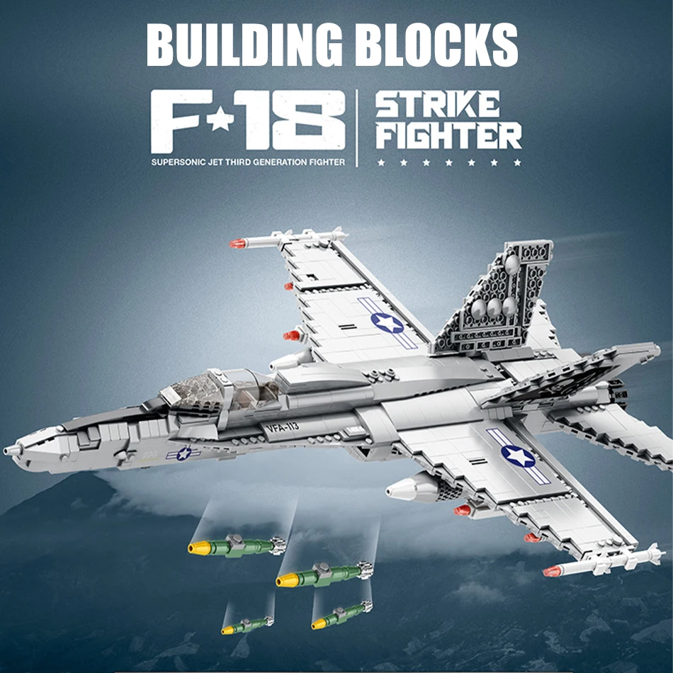 MOC Military Series Jump Jets F14 F16 F18 F22 F35 Aircraft Building Blocks War Fighter Model Bricks Toys For Childrens Boy Gifts