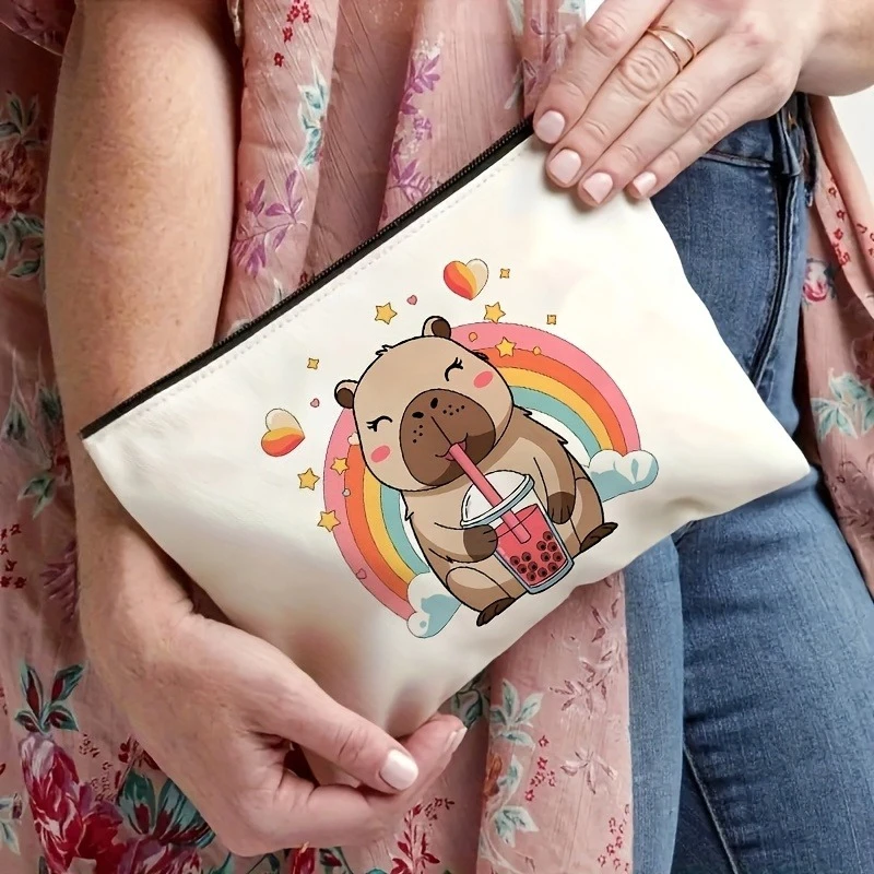 Cute Capybara Bag Print Makeup Bag Lightweight Double-Sided Zipper Pouch Cosmetics Makeup Case for Women Travel Camping Use