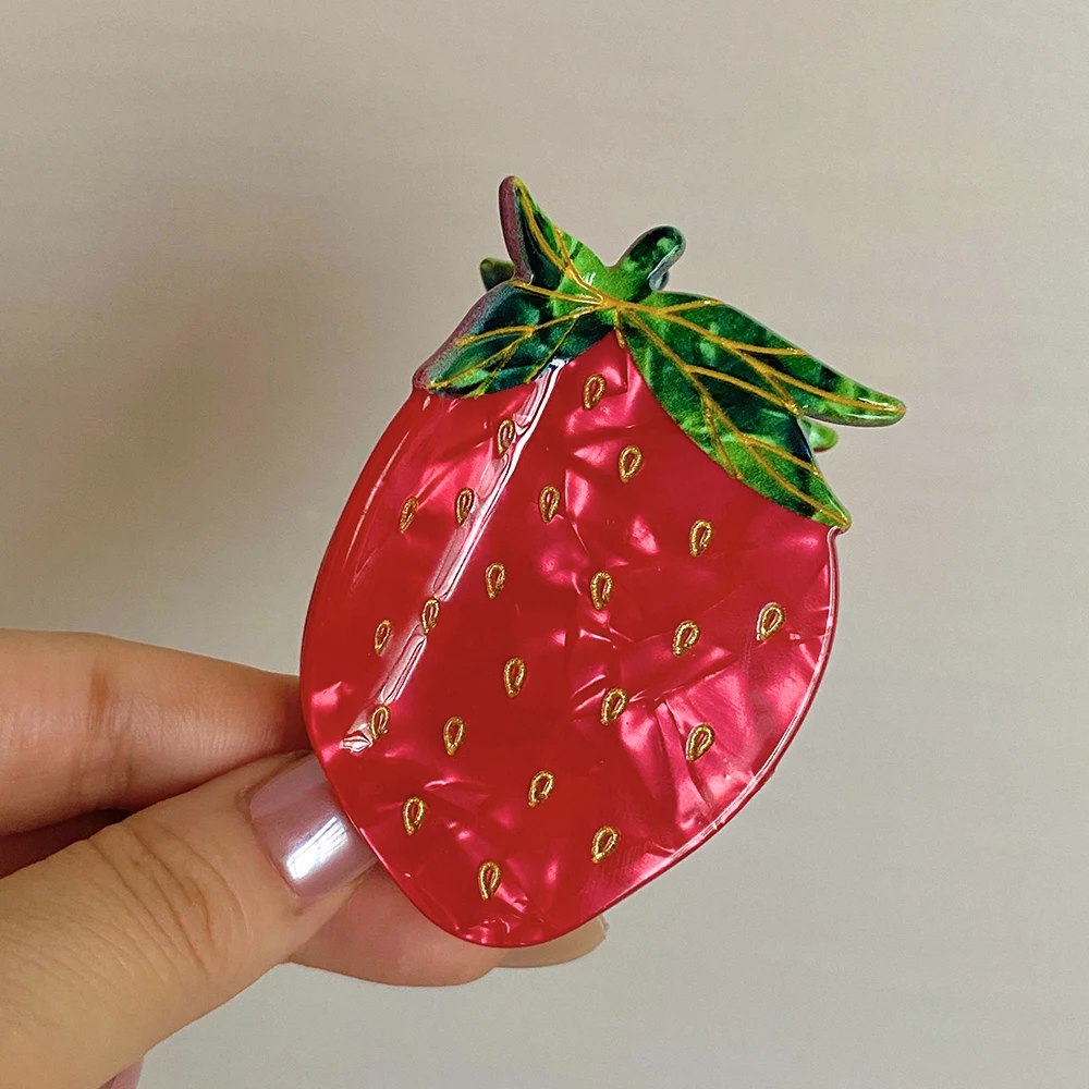Creative Acetate Strawberry Shark Hairpin Women's Girls Cute Acetate Fruit Accessories Tool Hair Clip Claw For Fixed Headress