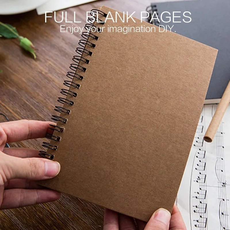 Creative Retro Kraft Paper Sketchbook Blank Doodle Note Diary Coil Book for Artists Wholesale High Quality