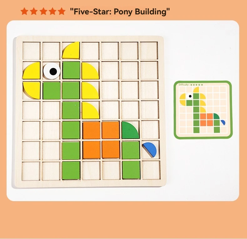 Wooden Montessori 120pcs PuzzleToys Mosaic Color Shapes Sensory Game Early Educational Toy Jigsaw Pattern Blocks for Toddler's