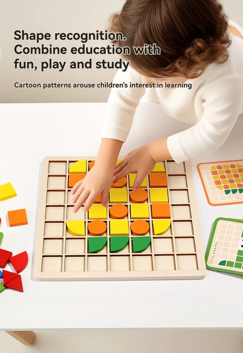 Wooden Montessori 120pcs PuzzleToys Mosaic Color Shapes Sensory Game Early Educational Toy Jigsaw Pattern Blocks for Toddler's