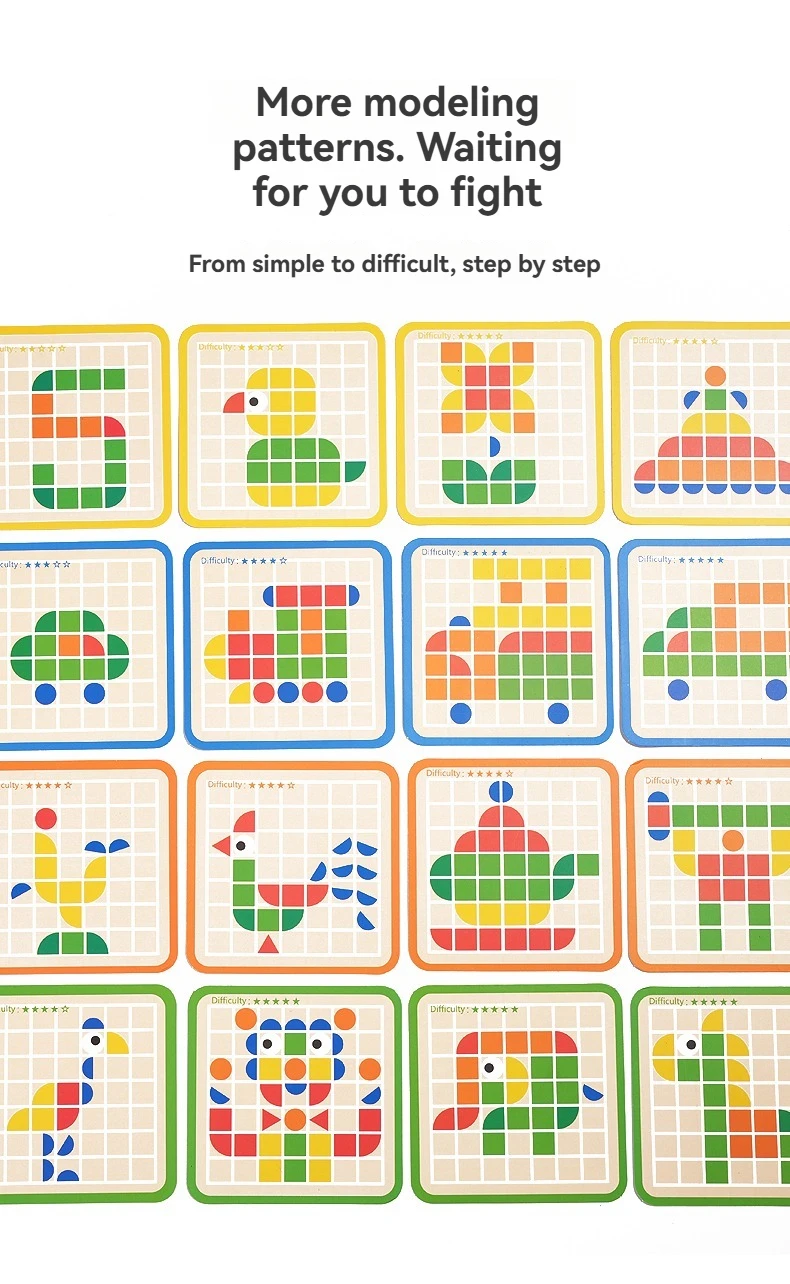 Wooden Montessori 120pcs PuzzleToys Mosaic Color Shapes Sensory Game Early Educational Toy Jigsaw Pattern Blocks for Toddler's