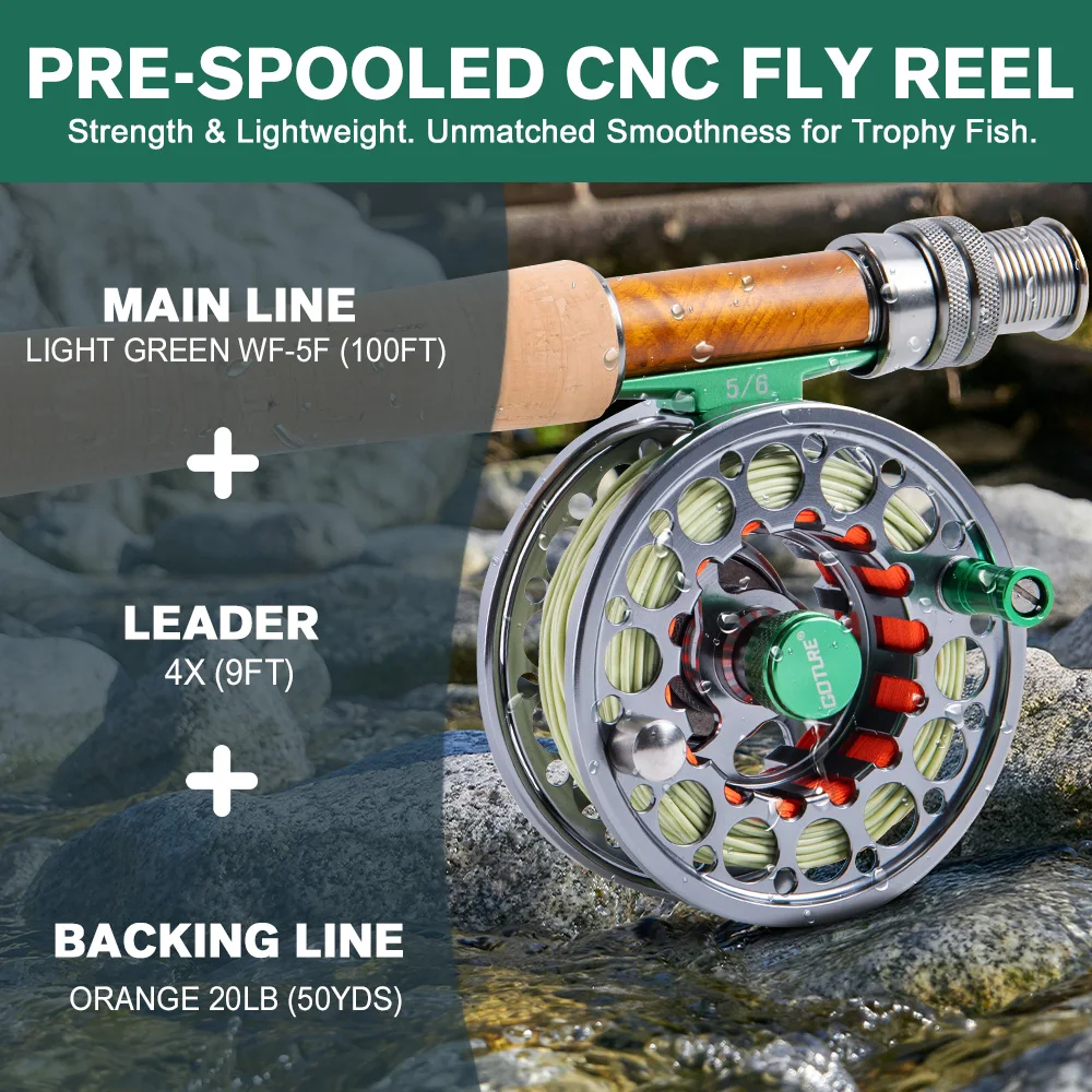 Goture CNC-Fly Fishing Reel with Main Line (WF5 WF6)Set High DIE-CAST Aluminium Alloy 5/6 Fly Wheel Outdoor Fishing Accessories
