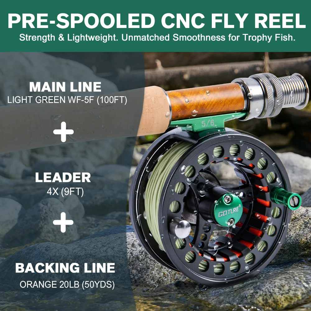 Goture CNC-Fly Fishing Reel with Main Line (WF5 WF6)Set High DIE-CAST Aluminium Alloy 5/6 Fly Wheel Outdoor Fishing Accessories