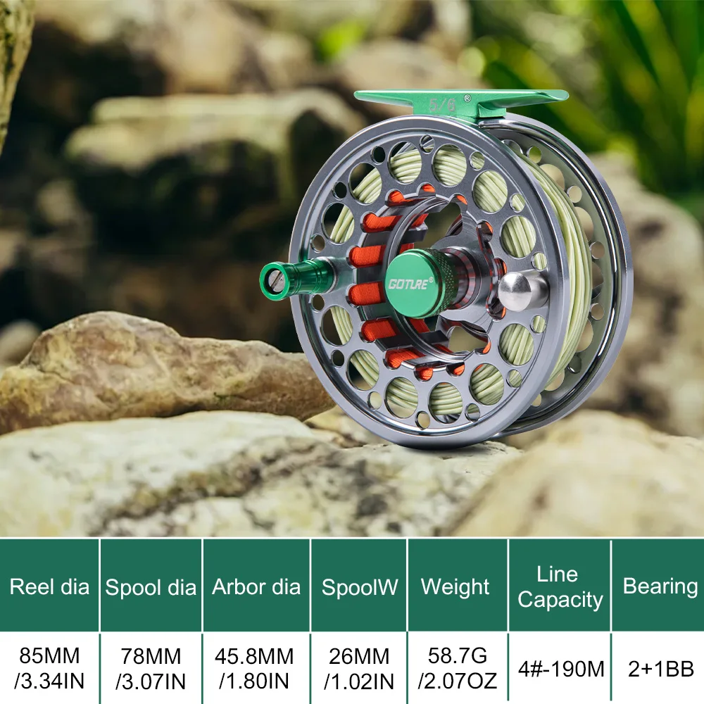 Goture CNC-Fly Fishing Reel with Main Line (WF5 WF6)Set High DIE-CAST Aluminium Alloy 5/6 Fly Wheel Outdoor Fishing Accessories