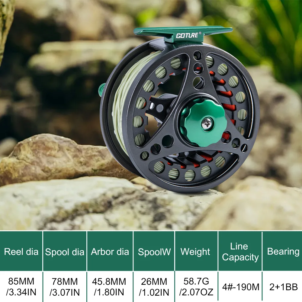 Goture CNC-Fly Fishing Reel with Main Line (WF5 WF6)Set High DIE-CAST Aluminium Alloy 5/6 Fly Wheel Outdoor Fishing Accessories