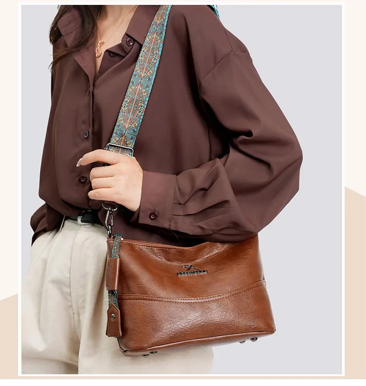 Luxury Brand Women PU Leather Messenger Bag Large Capacity Single Shoulder Crossbody Bag Soft Leather Handbag Fashion Female Gif
