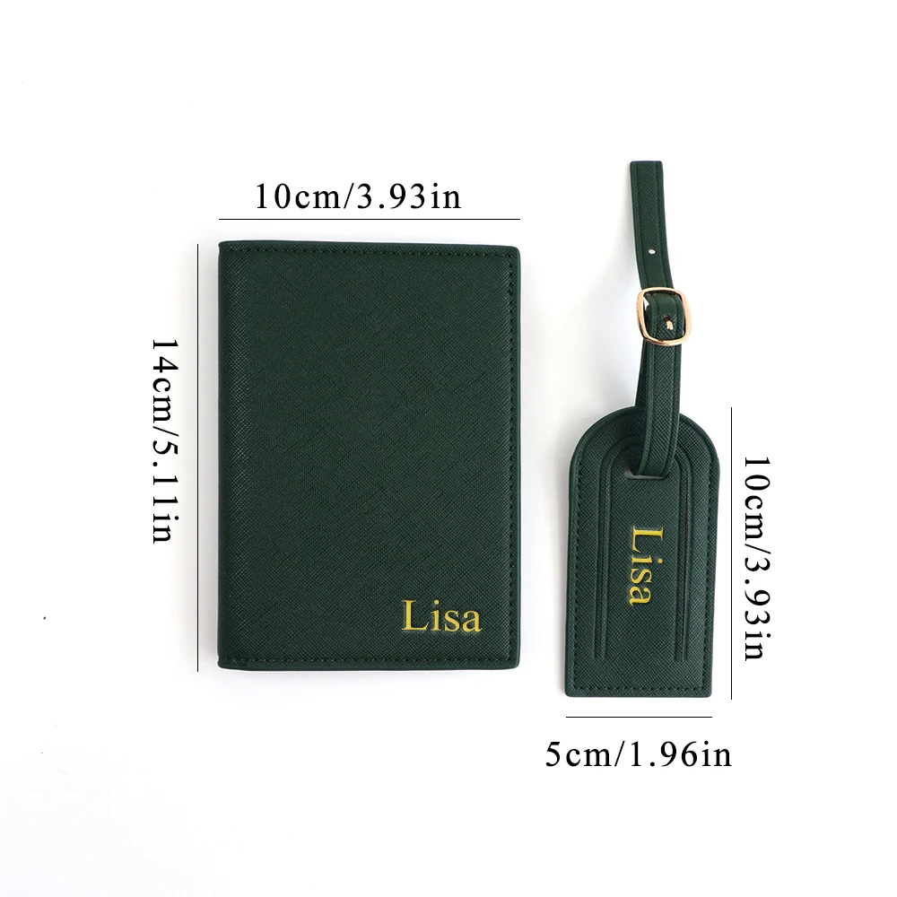 Customized Name Set, Unisex Safiano PU Leather Passport Holder and Luggage Tag Gift Box