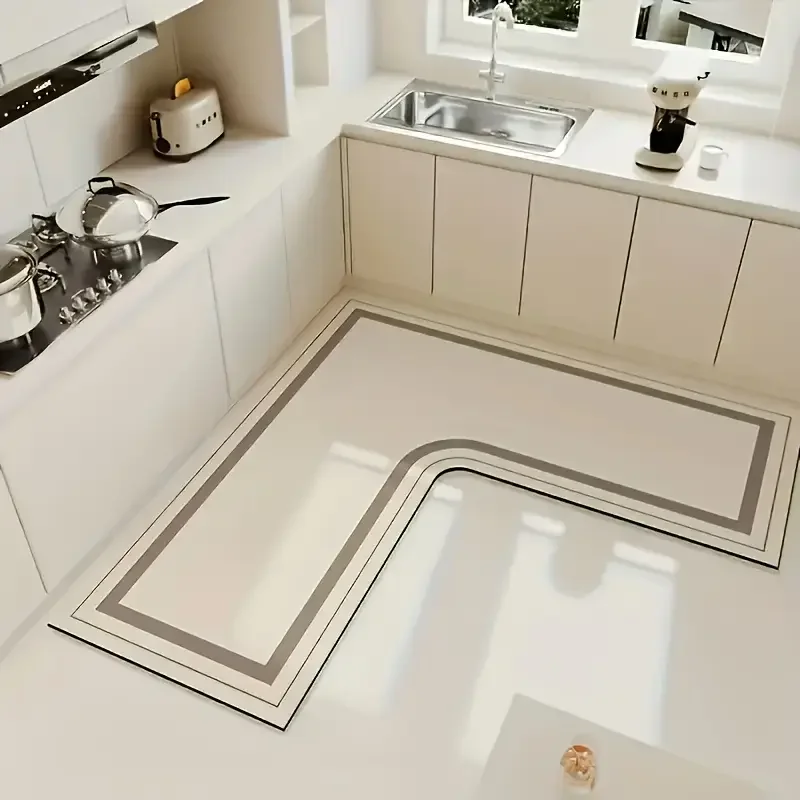 VIKAMA Modern Minimalist L-Shaped Rug Non-Slip Quick-Dry Bathroom Mat Toilet Floor Mat Kitchen & Laundry Area Rug Home Decor