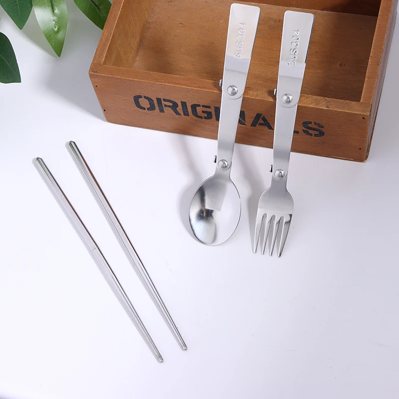 New 1Pc/3Pcs Portable Outdoor Cutleries Stainless Steel Spoon Fork Chopstick For Camping Travel School Use Folding Tablewares