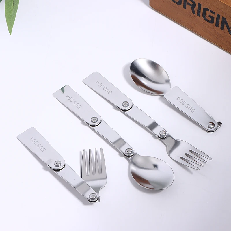 New 1Pc/3Pcs Portable Outdoor Cutleries Stainless Steel Spoon Fork Chopstick For Camping Travel School Use Folding Tablewares