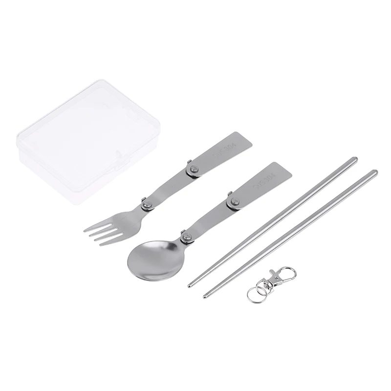 New 1Pc/3Pcs Portable Outdoor Cutleries Stainless Steel Spoon Fork Chopstick For Camping Travel School Use Folding Tablewares