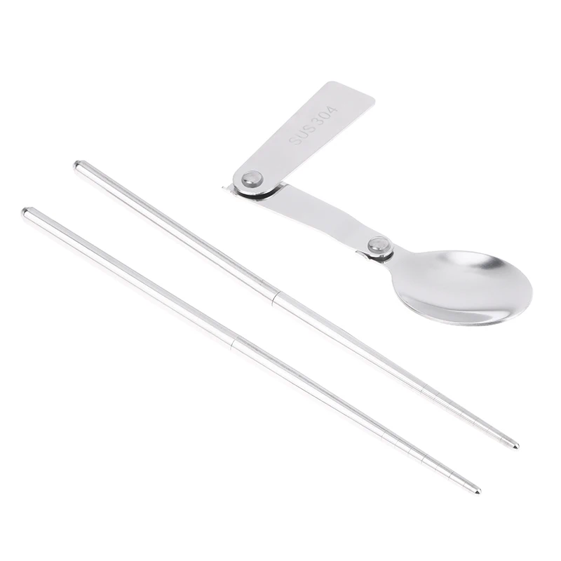New 1Pc/3Pcs Portable Outdoor Cutleries Stainless Steel Spoon Fork Chopstick For Camping Travel School Use Folding Tablewares
