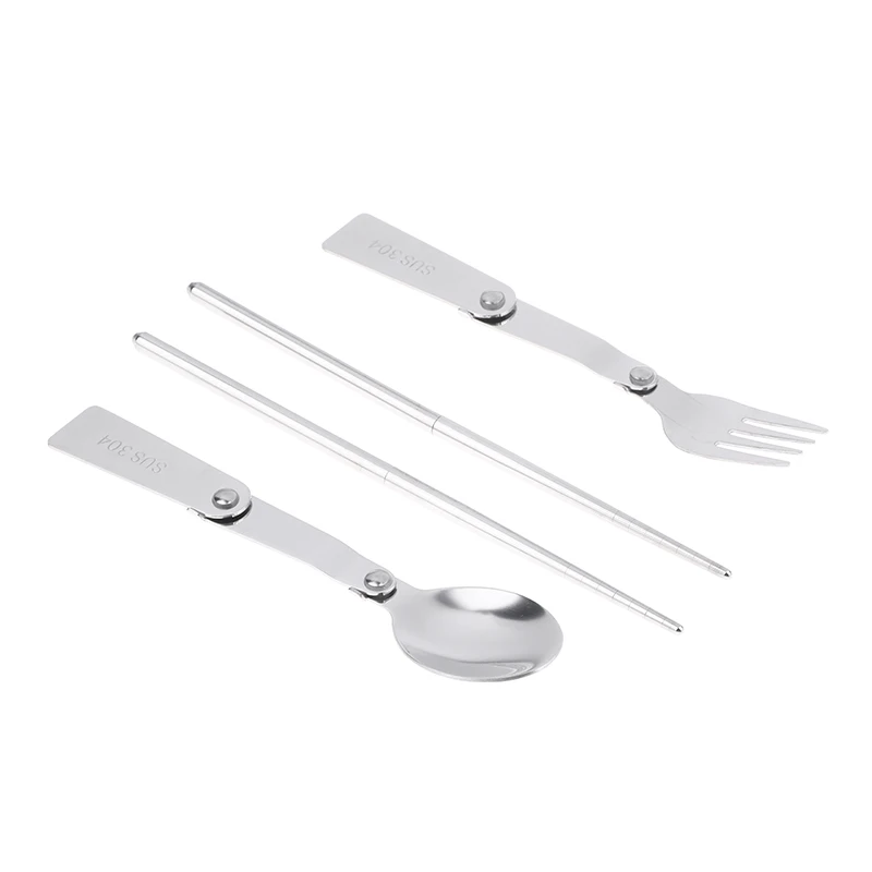 New 1Pc/3Pcs Portable Outdoor Cutleries Stainless Steel Spoon Fork Chopstick For Camping Travel School Use Folding Tablewares