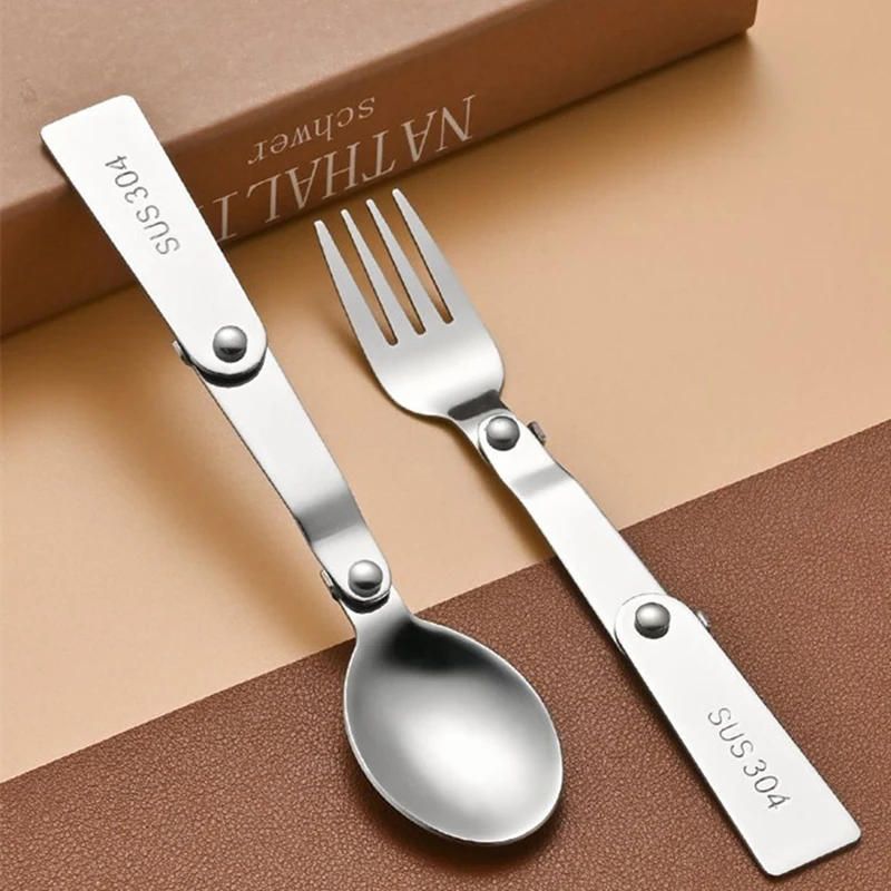 New 1Pc/3Pcs Portable Outdoor Cutleries Stainless Steel Spoon Fork Chopstick For Camping Travel School Use Folding Tablewares