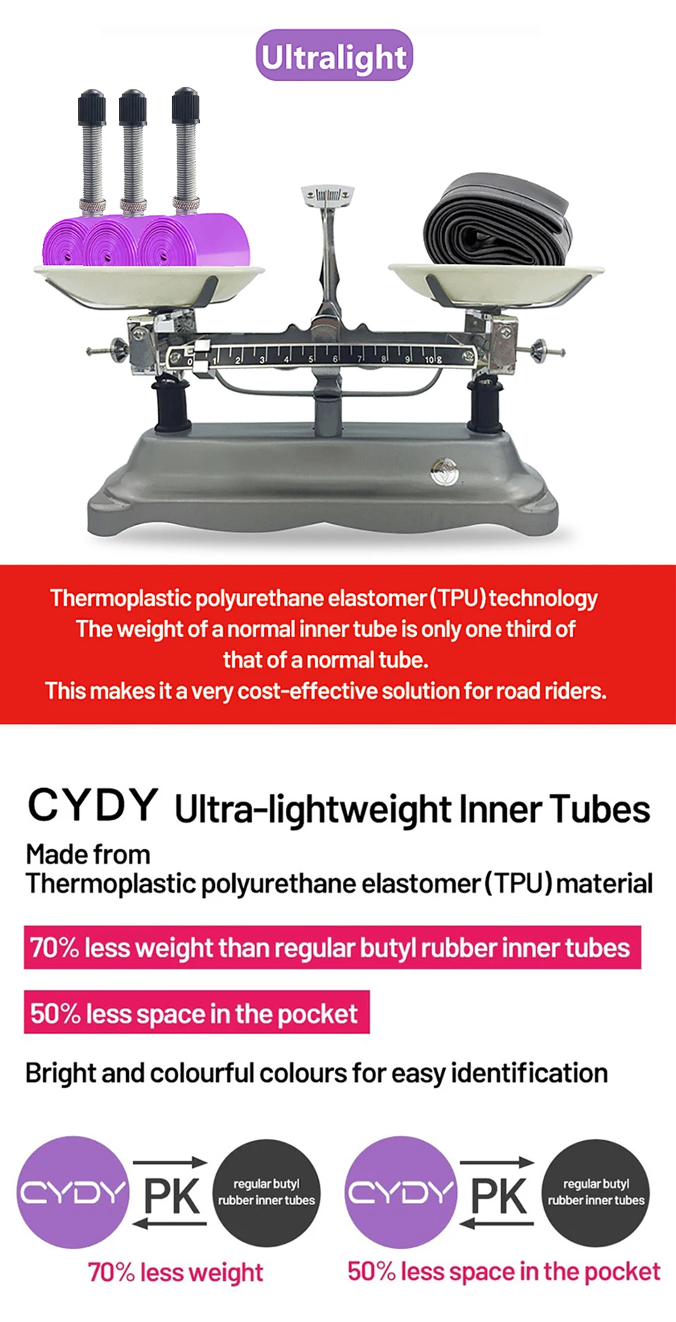 CYDY TPU MTB Bike Inner Tube Camera 29 26 27.5 29x1.95-2.6 Inch Mountain Bicycle Tire AV Schrader Valve Pneu 29er Cycling Tube