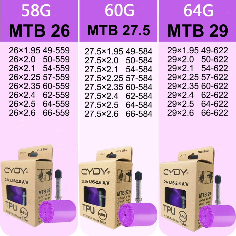 CYDY TPU MTB Bike Inner Tube Camera 29 26 27.5 29x1.95-2.6 Inch Mountain Bicycle Tire AV Schrader Valve Pneu 29er Cycling Tube