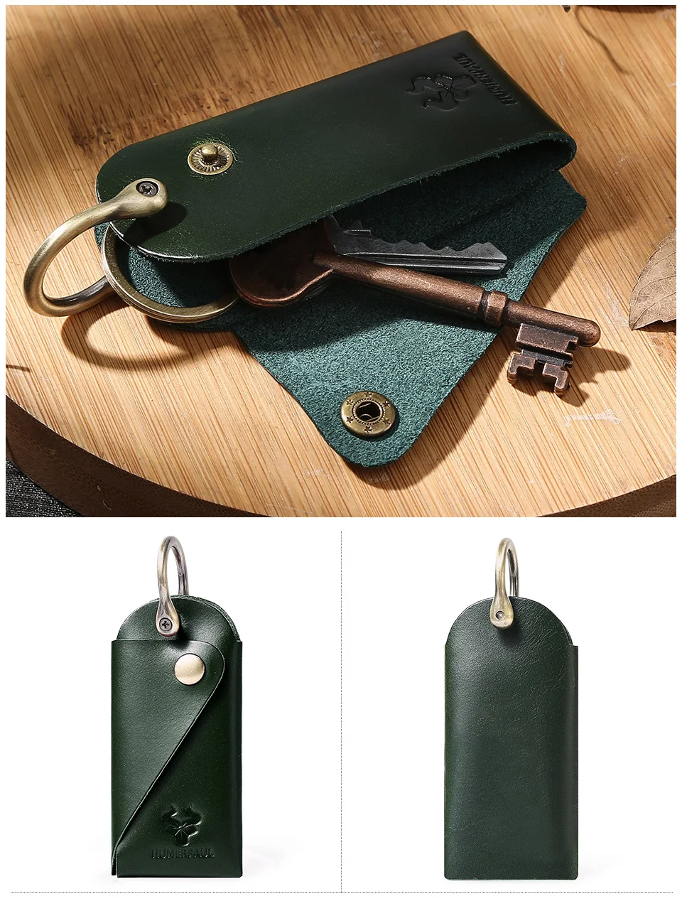 HUMERPAUL Crazy Horse Leather Keychain Men Women Key Organizer Pouch Top Quality Male Housekeeper Keys Storage Bag