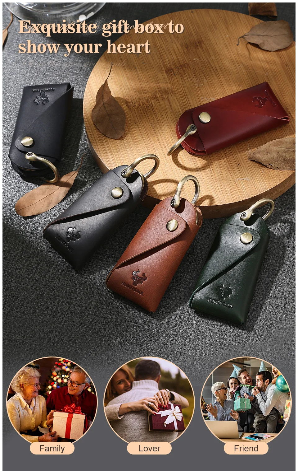 HUMERPAUL Crazy Horse Leather Keychain Men Women Key Organizer Pouch Top Quality Male Housekeeper Keys Storage Bag