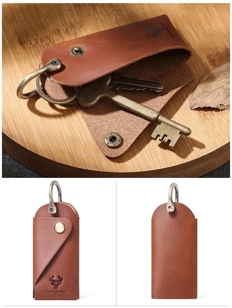 HUMERPAUL Crazy Horse Leather Keychain Men Women Key Organizer Pouch Top Quality Male Housekeeper Keys Storage Bag