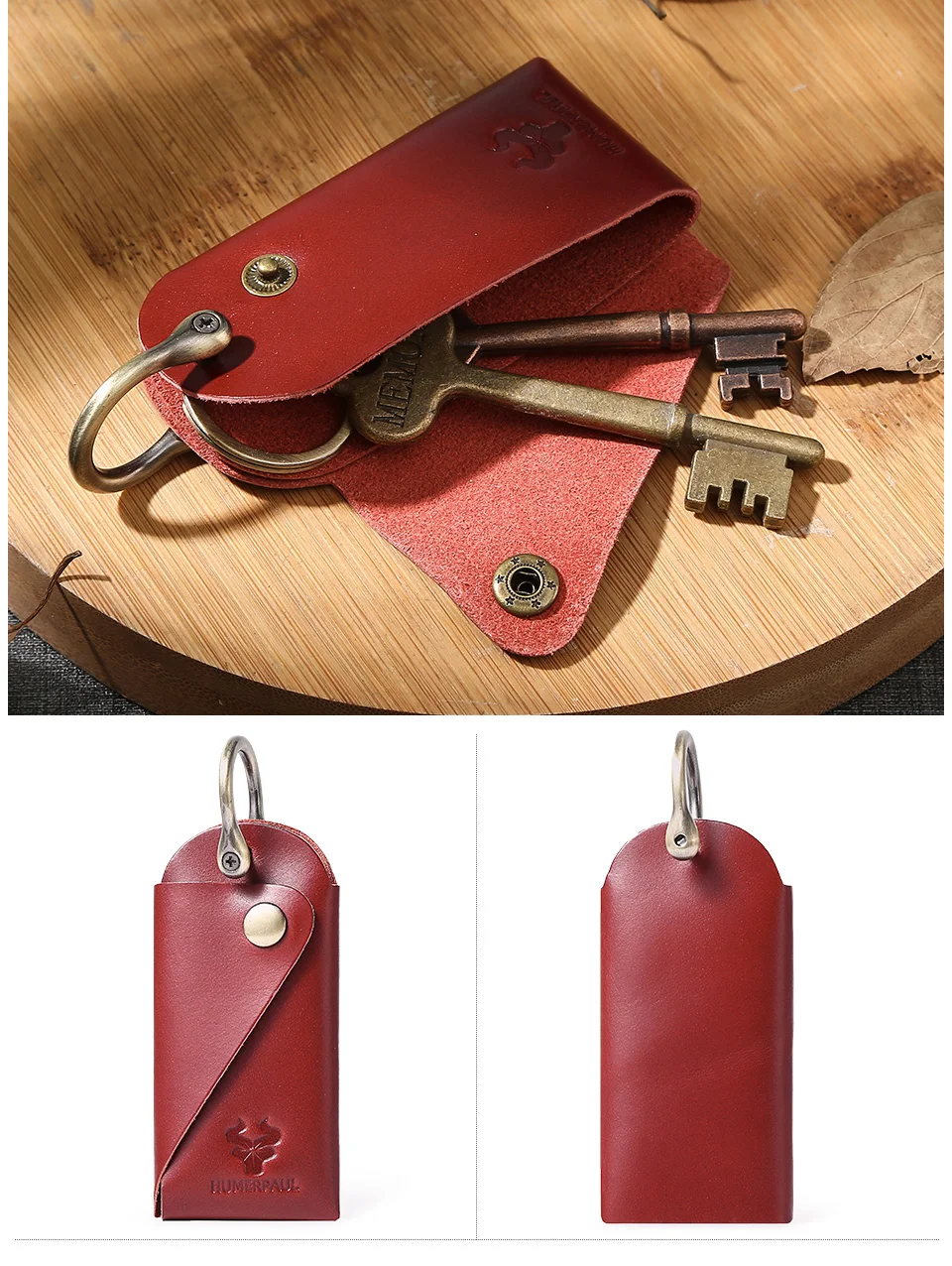 HUMERPAUL Crazy Horse Leather Keychain Men Women Key Organizer Pouch Top Quality Male Housekeeper Keys Storage Bag
