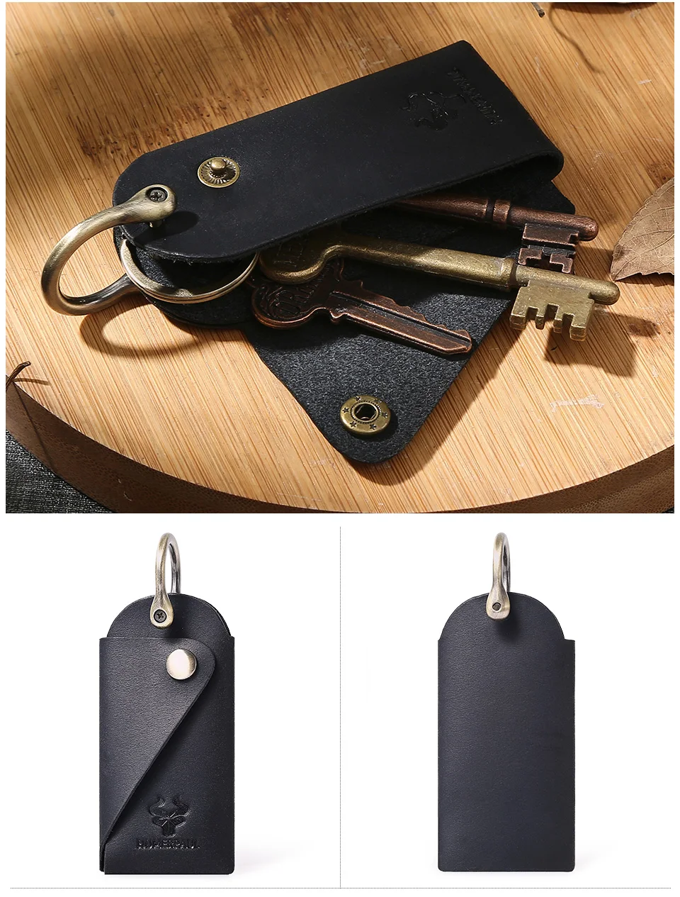 HUMERPAUL Crazy Horse Leather Keychain Men Women Key Organizer Pouch Top Quality Male Housekeeper Keys Storage Bag