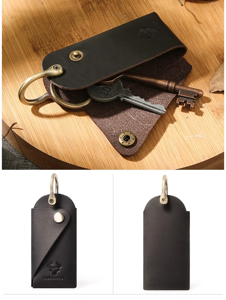 HUMERPAUL Crazy Horse Leather Keychain Men Women Key Organizer Pouch Top Quality Male Housekeeper Keys Storage Bag