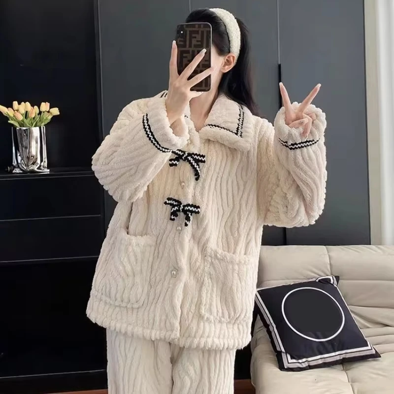 2Pcs/set women's pajamas autumn and winter students home wear padded and thickened warm princess clothes women's clothing